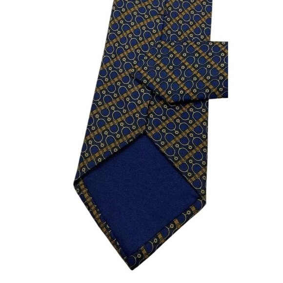 HERMÈS Men's 100% Silk Necktie LUXURY 764 UA Blue Striped Geometric W:3.4" EUC - Picture 5 of 5